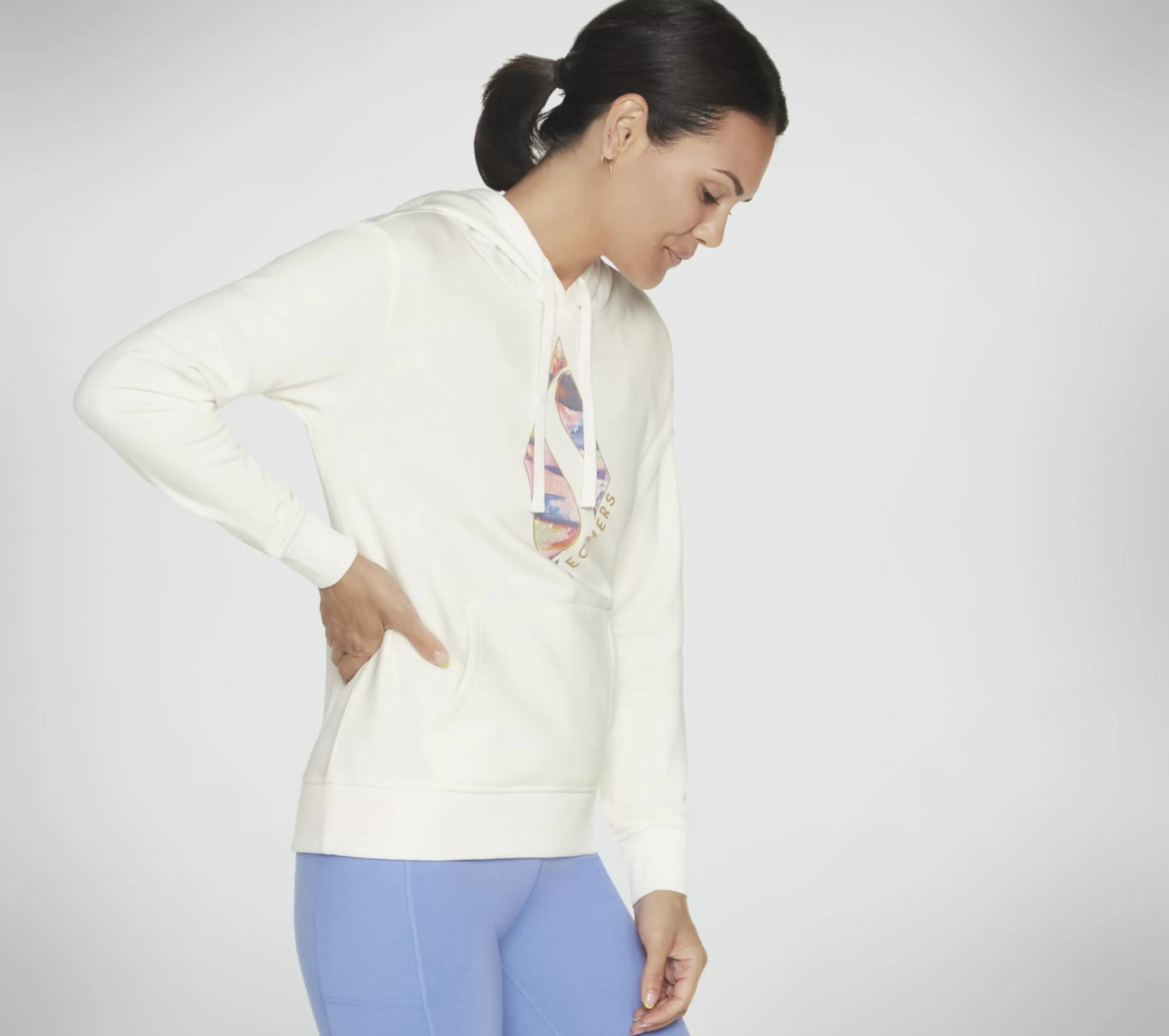 Partes De Cima | Partes De Cima | SKECHERS SKECH-SWEATS Watercolor Diamond Pullover Hoodie BRANCO / PRATEADO